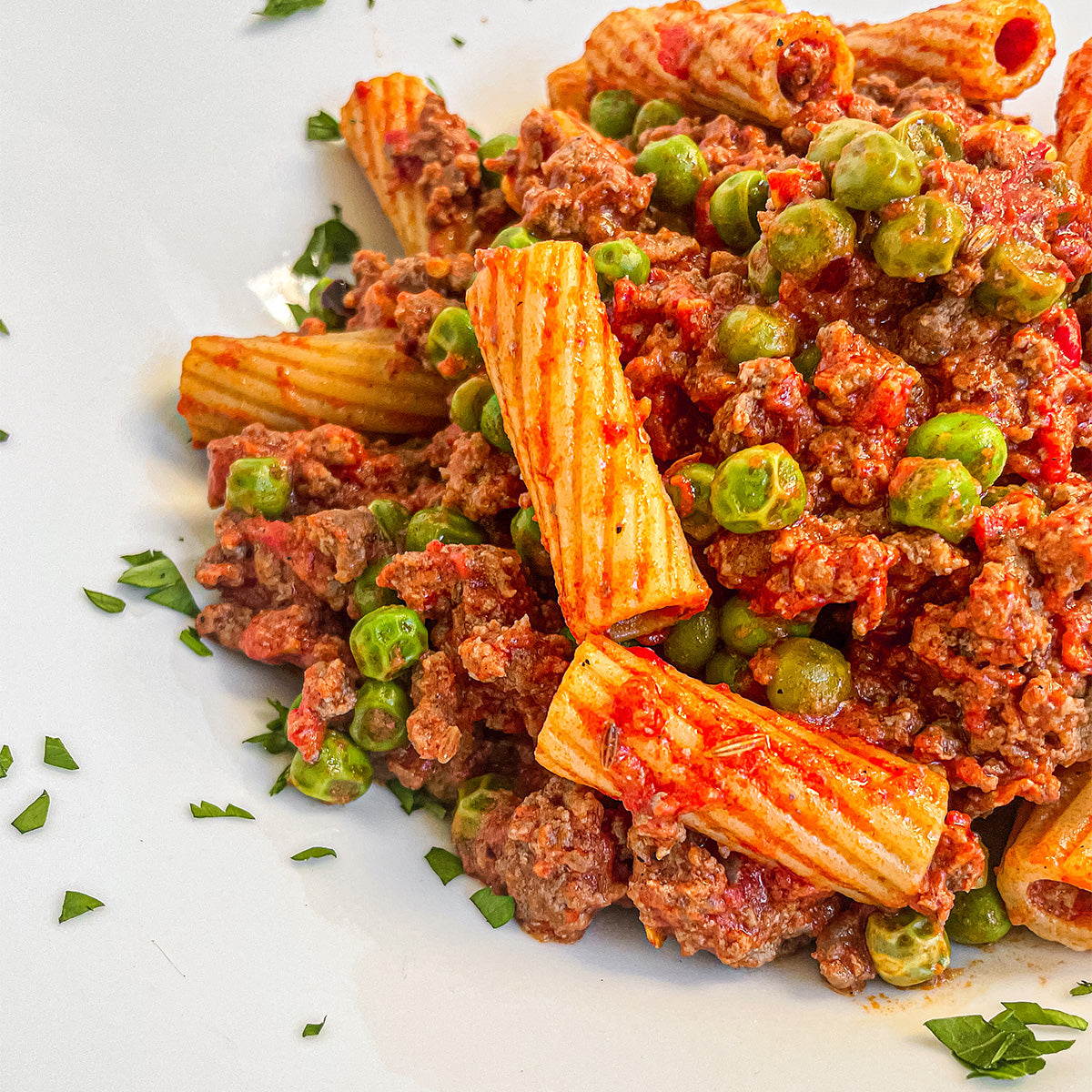 5 Ingredient Rigatoni with Tomato Cream Sauce and Peas