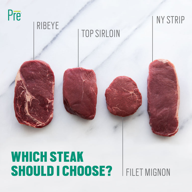 Hvilken Biff Skal Jeg Velge?På Pre bærer Vi fire kutt av biff: ribeye, topp mørbrad, filet mignon og New York strip.