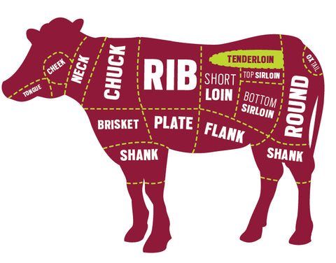 Filet Mignon shown on cattle diagram