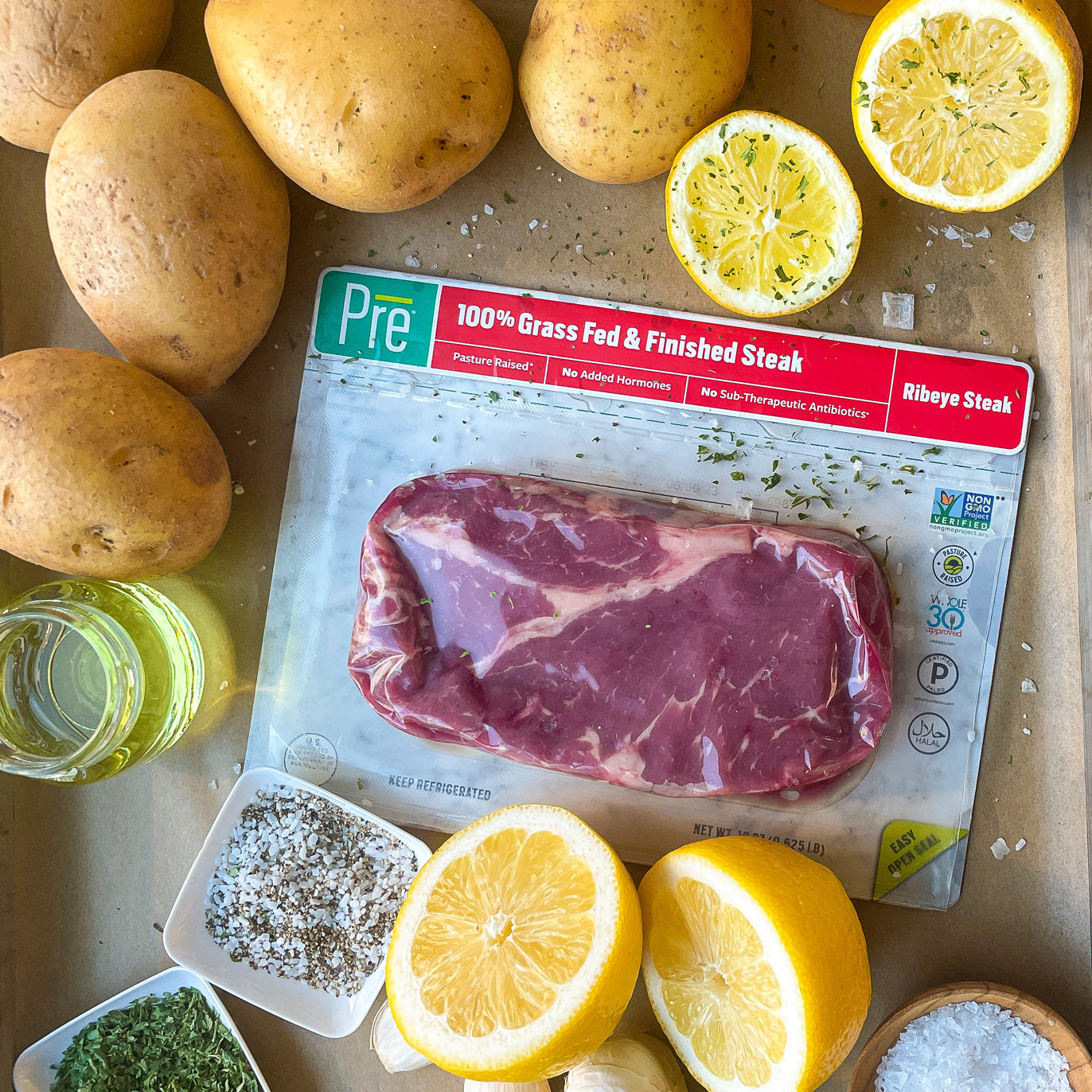 Sheet Pan Ribeye with Roasted Potatoes, Garlic and Lemon