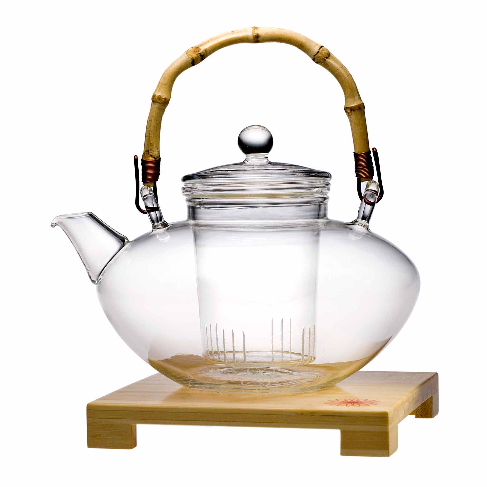 Glass Teacup w/ infuser & Bamboo lid (15oz.) - Honey and the Hive
