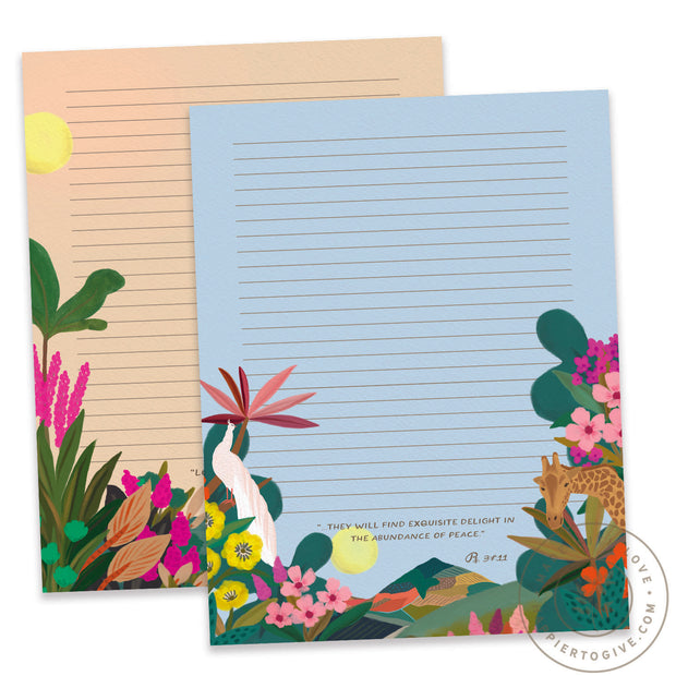 JW Letter Writing A4 Pad Stationery Paper Lined Gift Notepad Writing Sheets  (Purple Flowers)