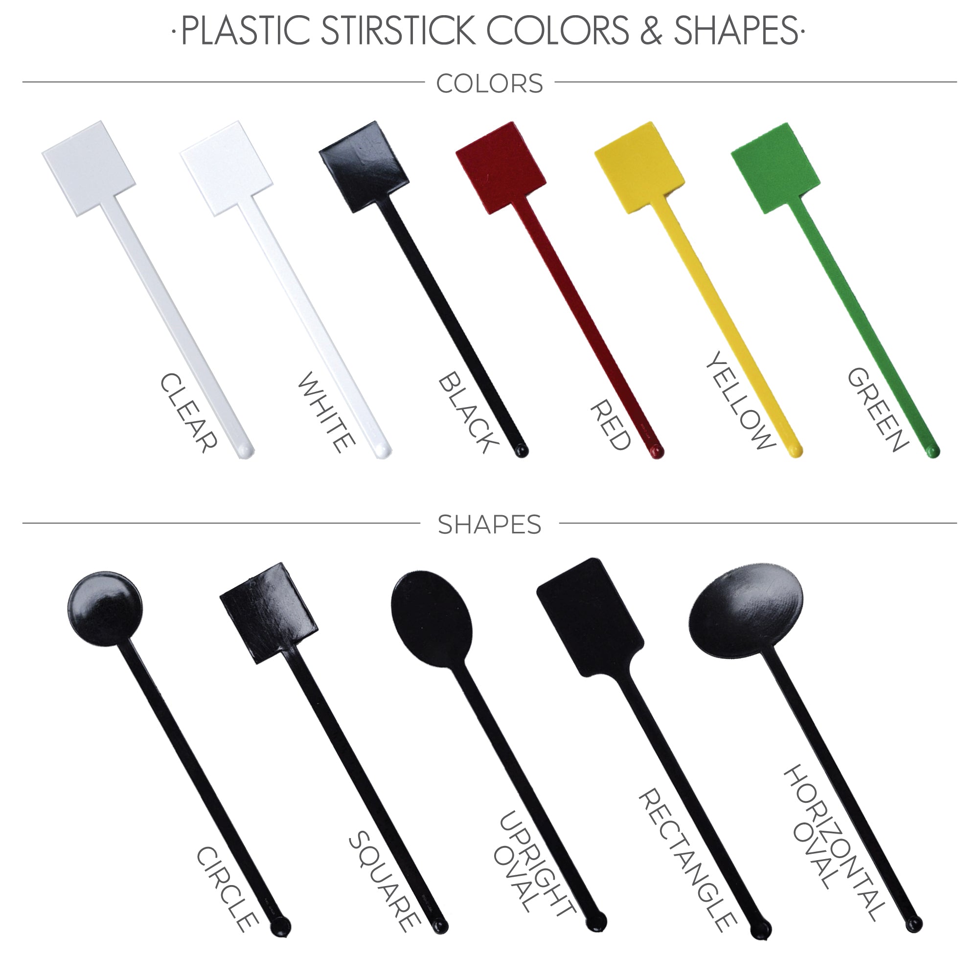 PLASTIC STIRSTICK COLORS & SHAPES