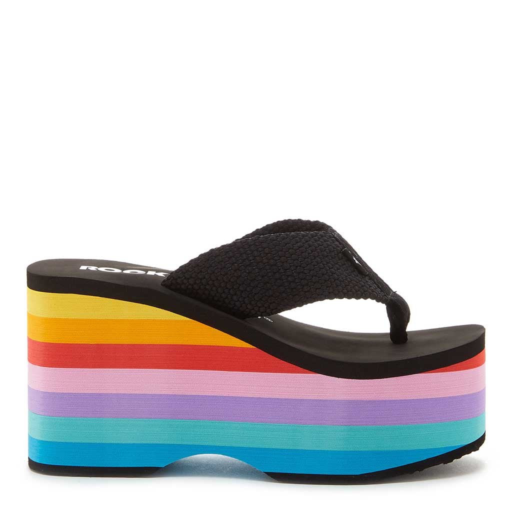 rainbow wedge thong sandal