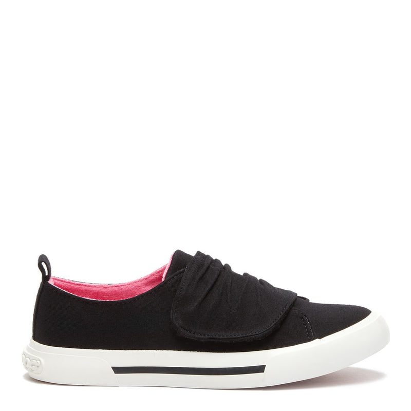 black trainers with velcro straps