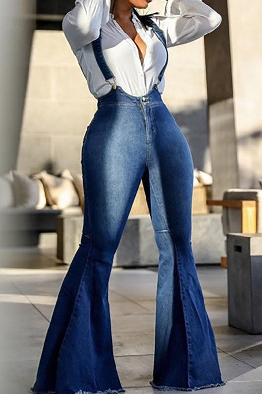 Denim Stretch Ruffle Bell Bottom Pants – Nina Cheyenne