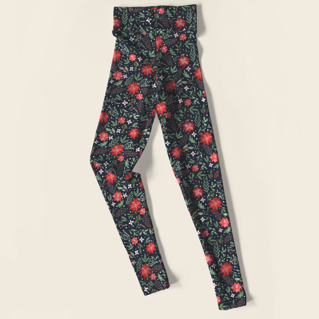 LuLaRoe TC Black Background Red & White Floral Leggings Size undefined - $7  - From Kirsten