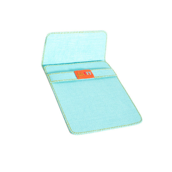 Felt turquoise tablet case with skull embroidery 