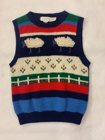 Vintage Knit Grandpa Sweater Vest Ducks Fishing Nature Wool Men's XL