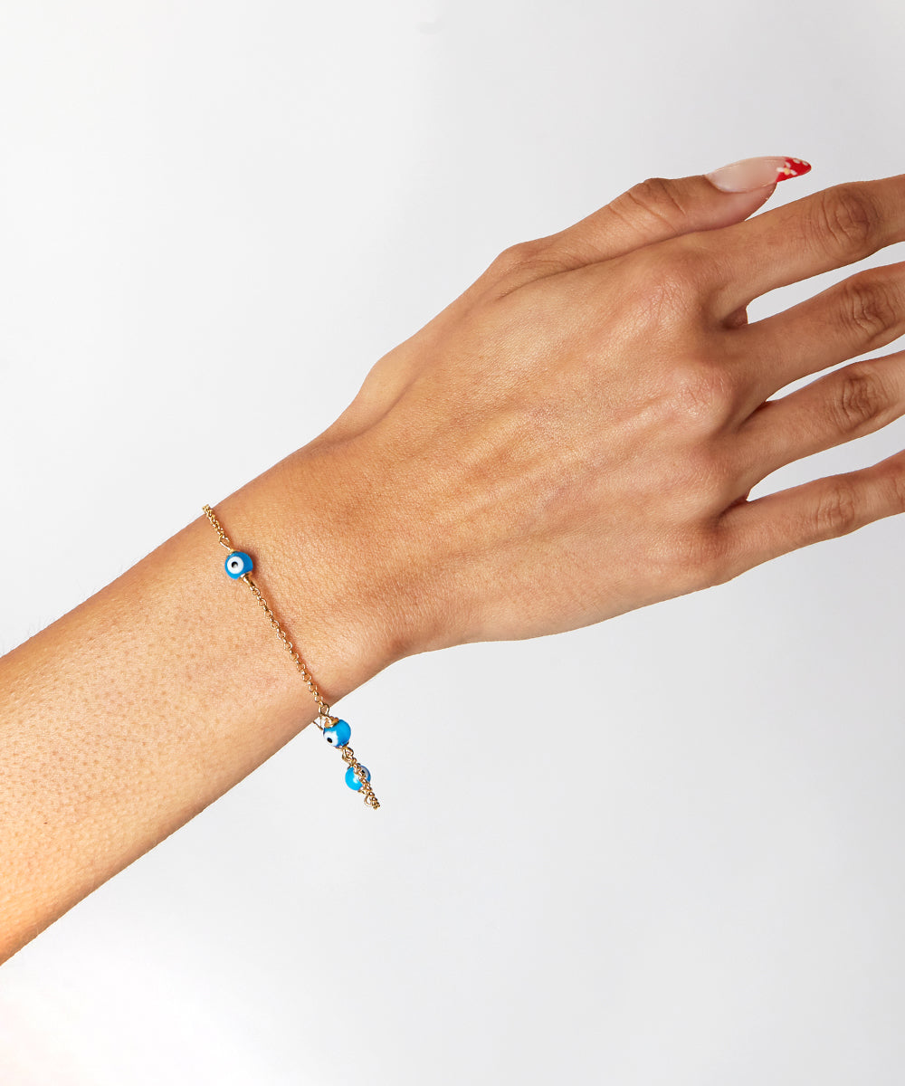 EVIL EYE SIMPLE BLUE CHARM CHAIN BRACELET/ANKLET