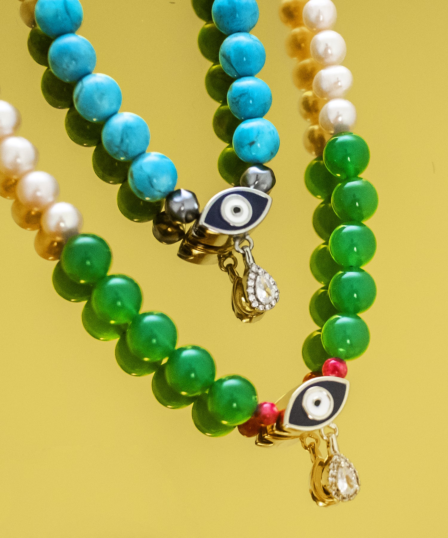 NAZAR TEAR TURQUOISE & PEARL EVIL EYE CHARM NECKLACE