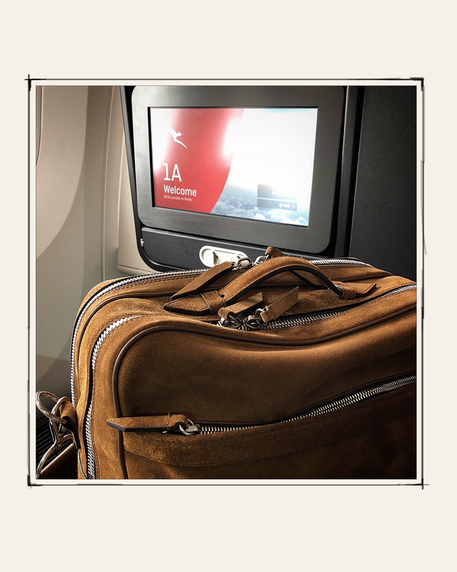 “I chose the Wanderer Messenger in Suede Marrakech as my perfect travel companion for the inaugural Qantas flight London to Perth non-stop March 25th 2018.” - Simon Leadsford, Publishing Director, Conde Nast Traveller