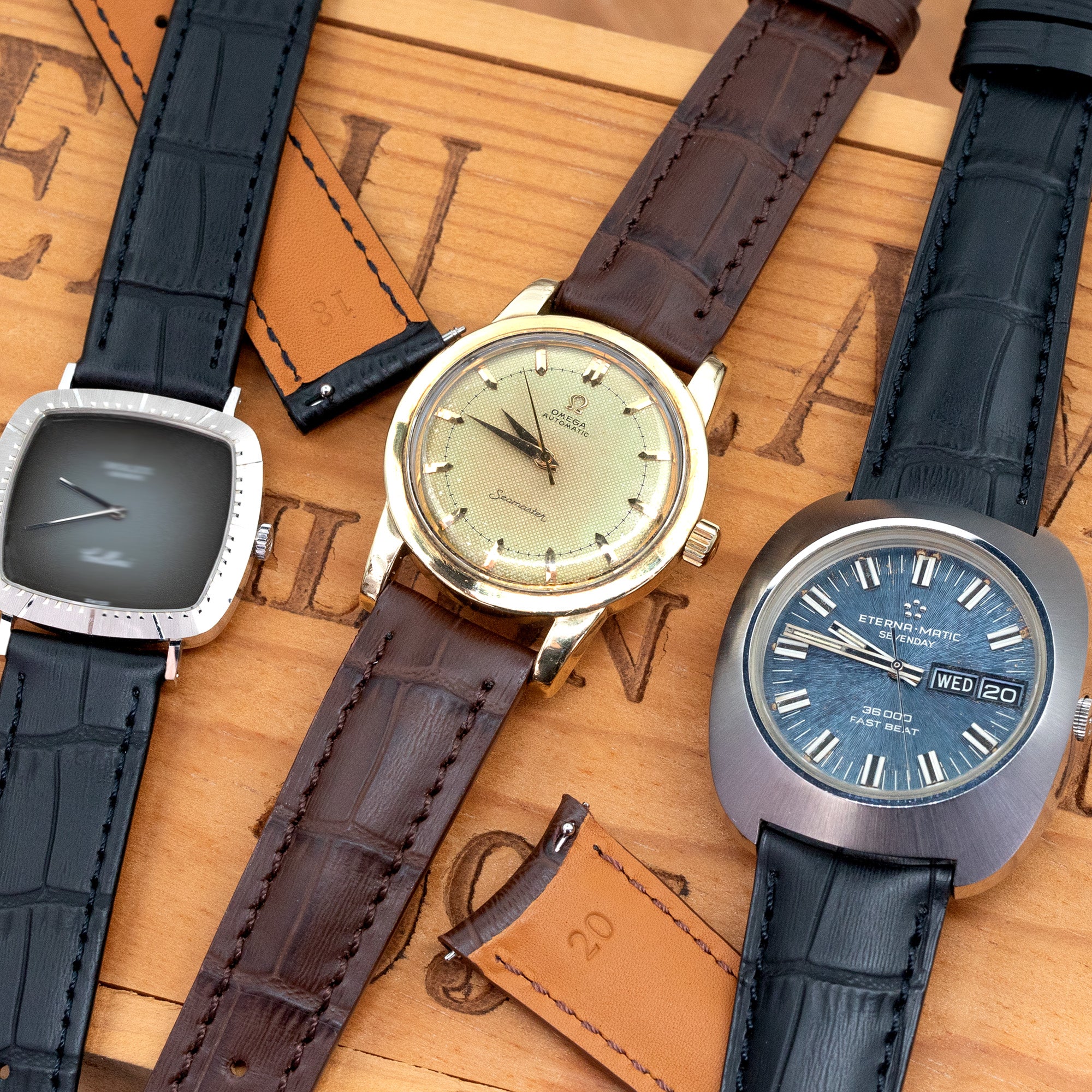 復古手錶搭配鱷魚紋皮革手錶帶｜太空人腕時計TW