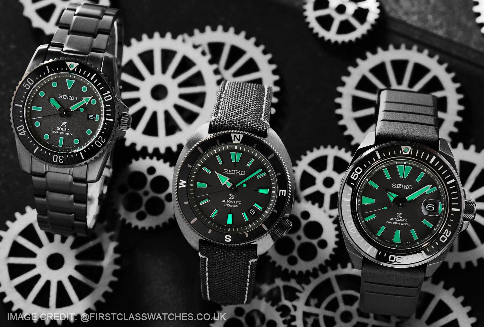 SEIKO 精工 PROSPEX 黑潮夜視 限量版系列手錶 SRPH97K1、SRPH99K1 和 SNE587P1。