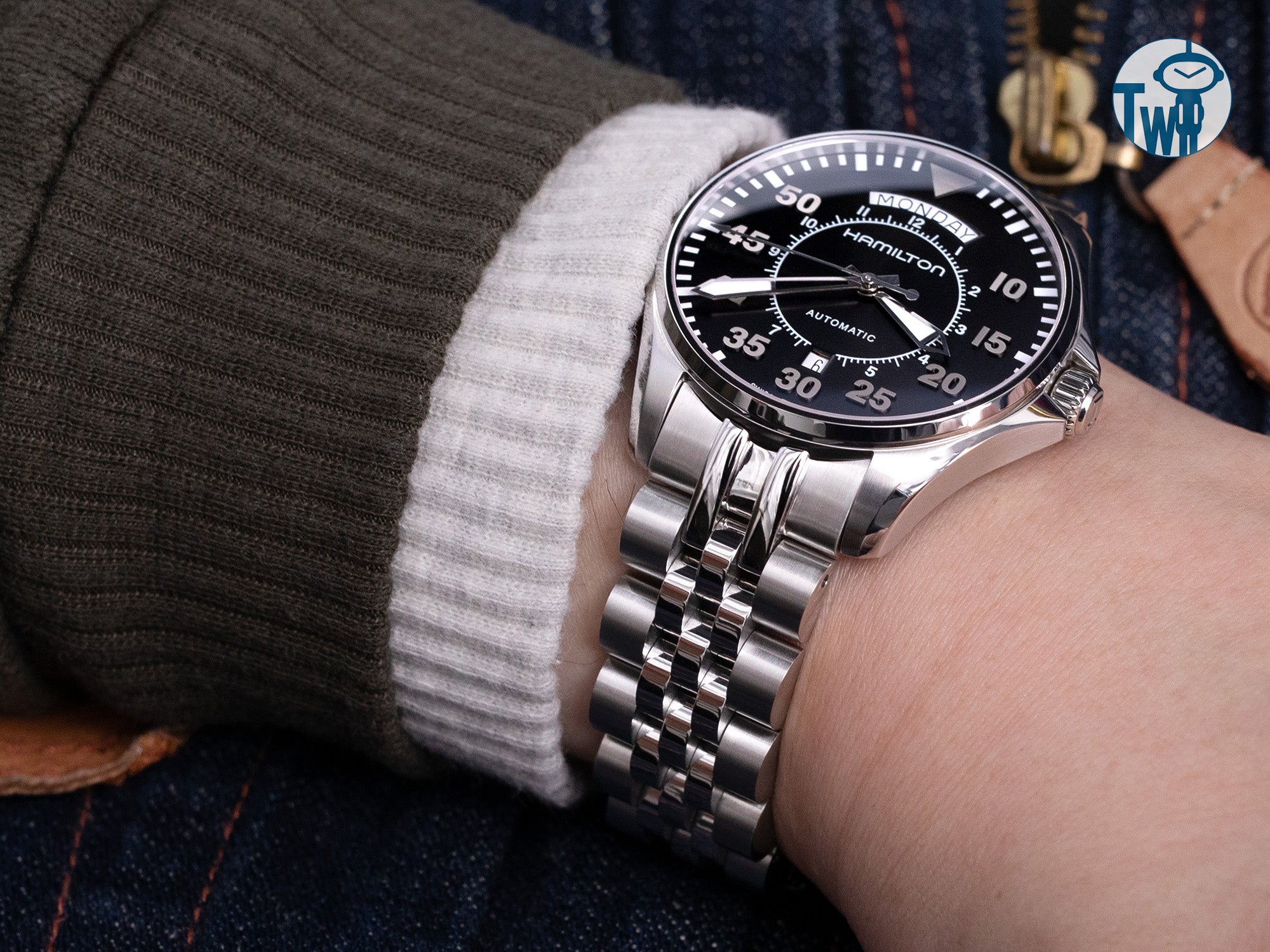 Hamilton漢米爾頓 Khaki Aviation Pilot卡其航空系列手錶搭配 20mm 安哥斯五珠 錶帶｜太空人腕時計TW