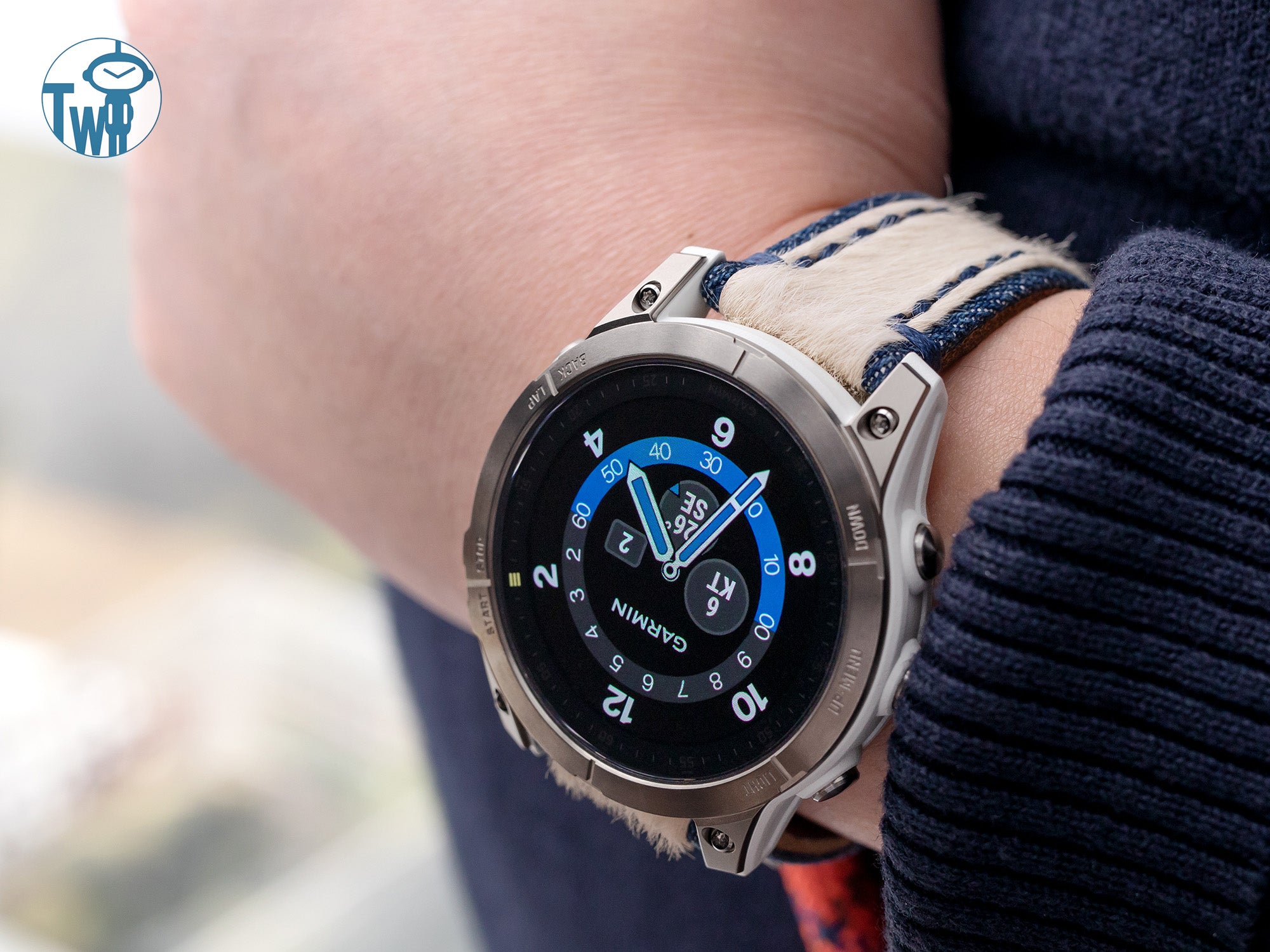 Garmin Epix Gen 2 配搭 米色牛毛皮牛仔布錶帶｜太空人腕時計TW