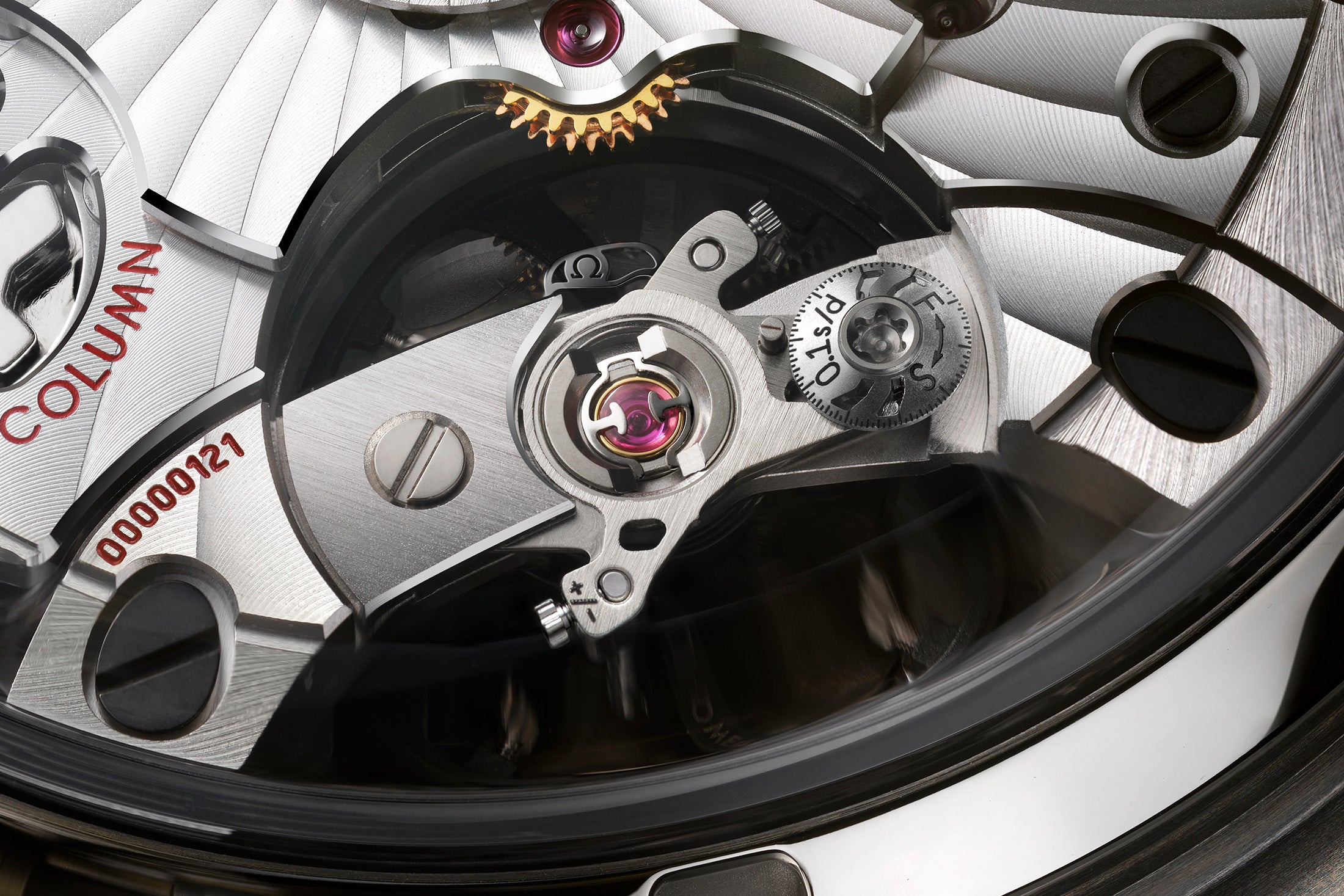 採用 Spirate系統的機芯是OMEGA歐米茄超霸Super Racing計時腕錶中使用的歐米茄 9920 機芯