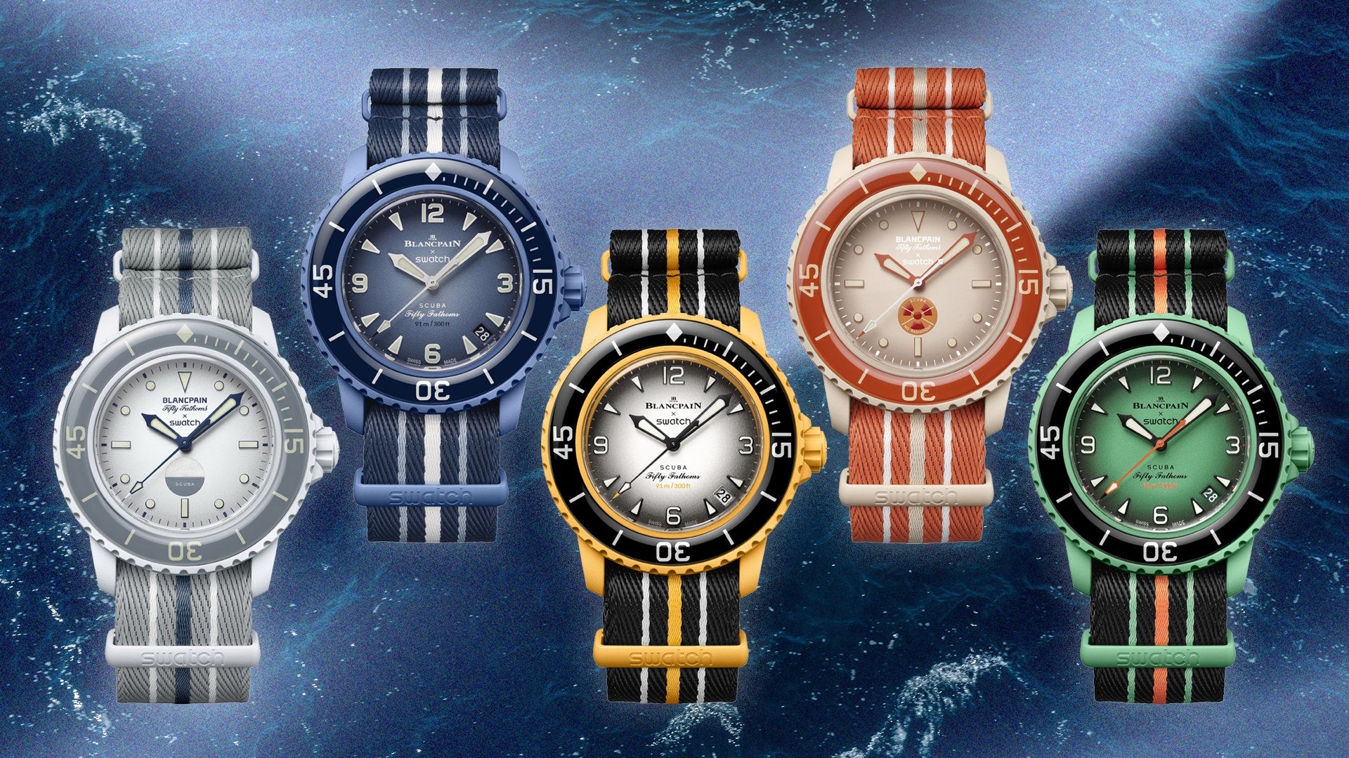 Swatch x Blancpain 海洋主題合作。特色包含以五大洋命名的手錶。