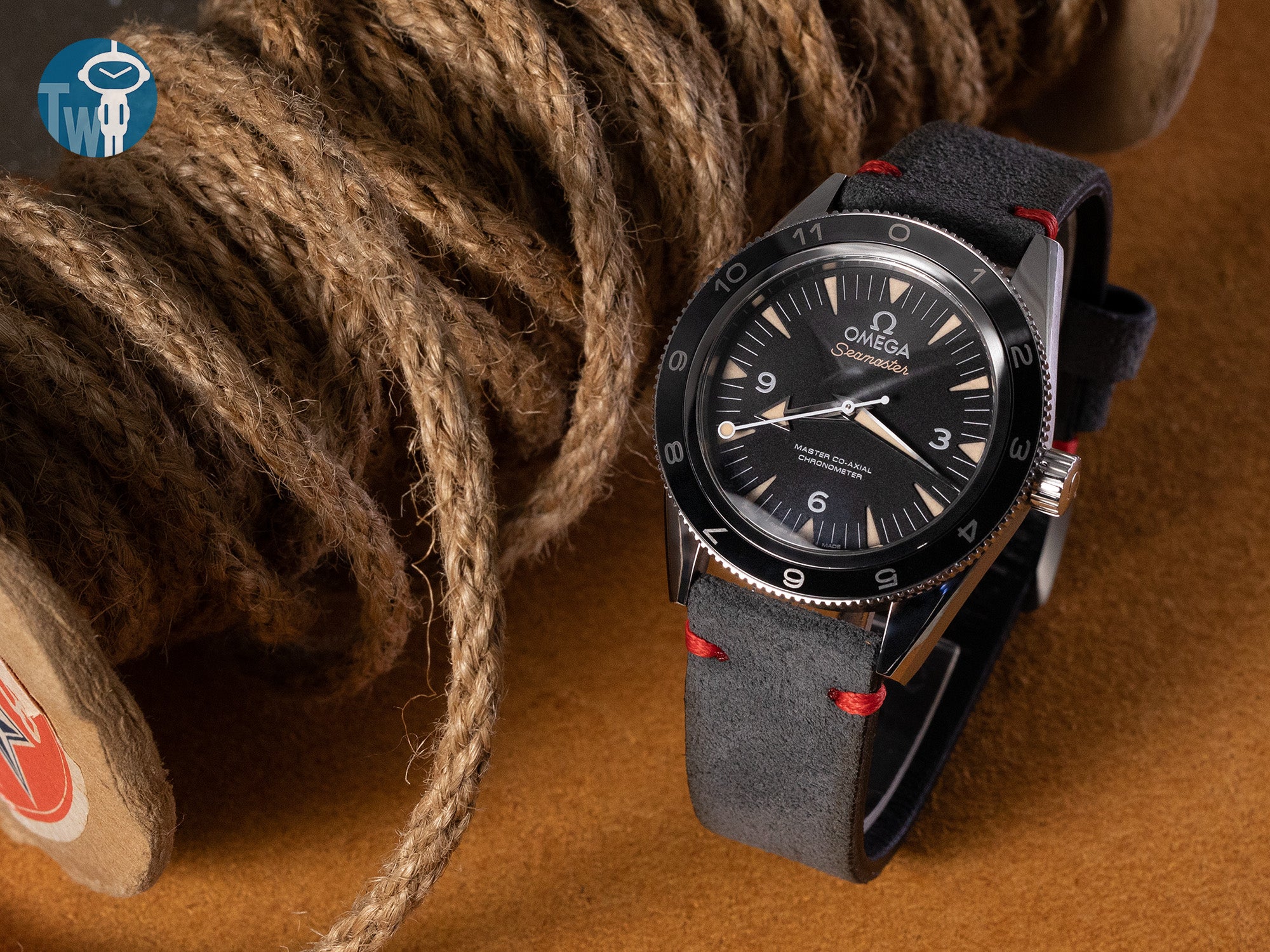 OMEGA歐米茄 海馬系列 300M SPECTRE 限量版 配上 深灰色 復古風絨面 牛皮革錶帶 | 太空人腕時計TW