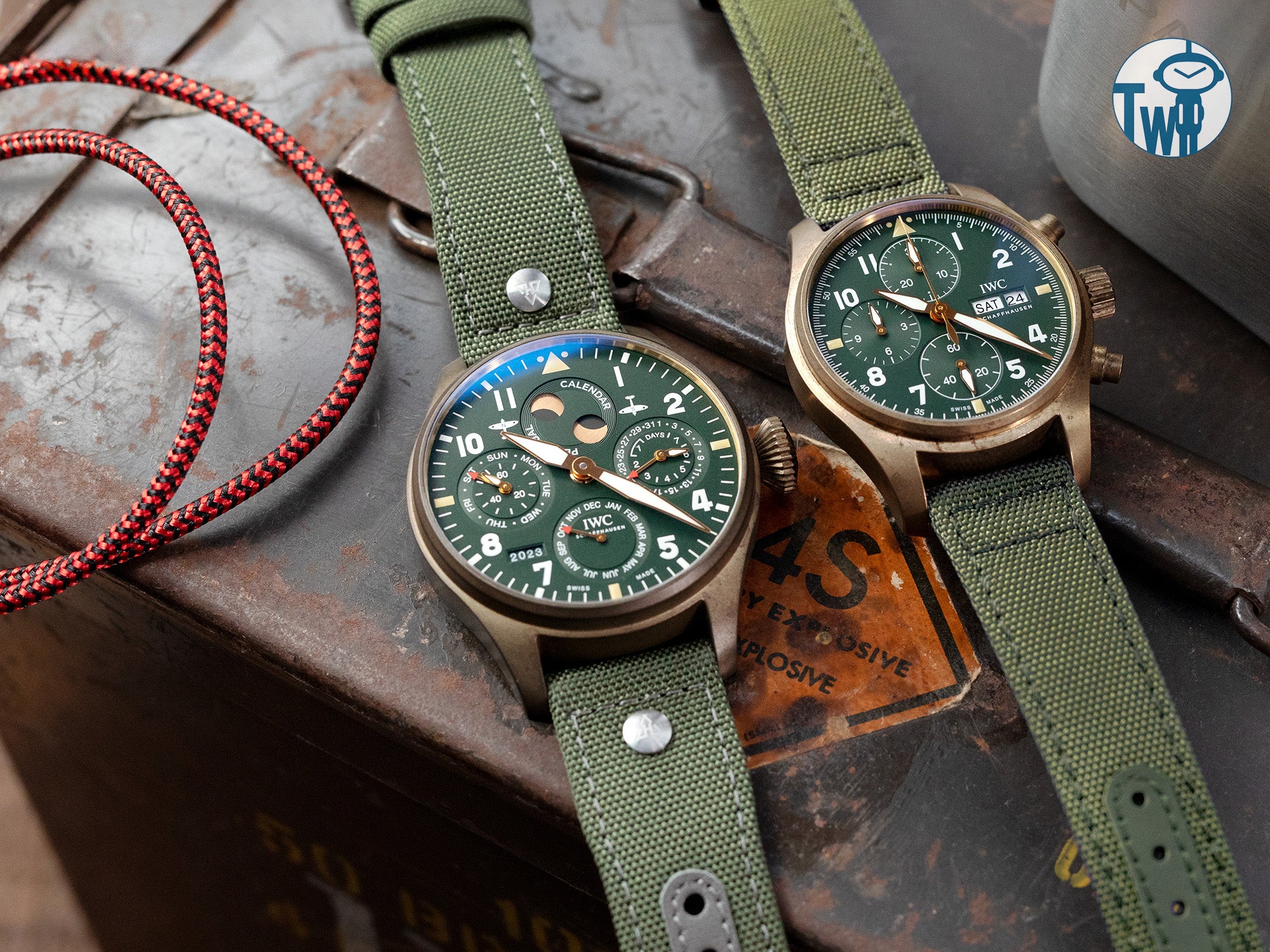 IWC萬國錶 噴火戰機大型飛行員萬年曆腕錶 IW503601 搭配 英國 HAVESTON的AAF OD-41錶帶｜太空人腕時計TW