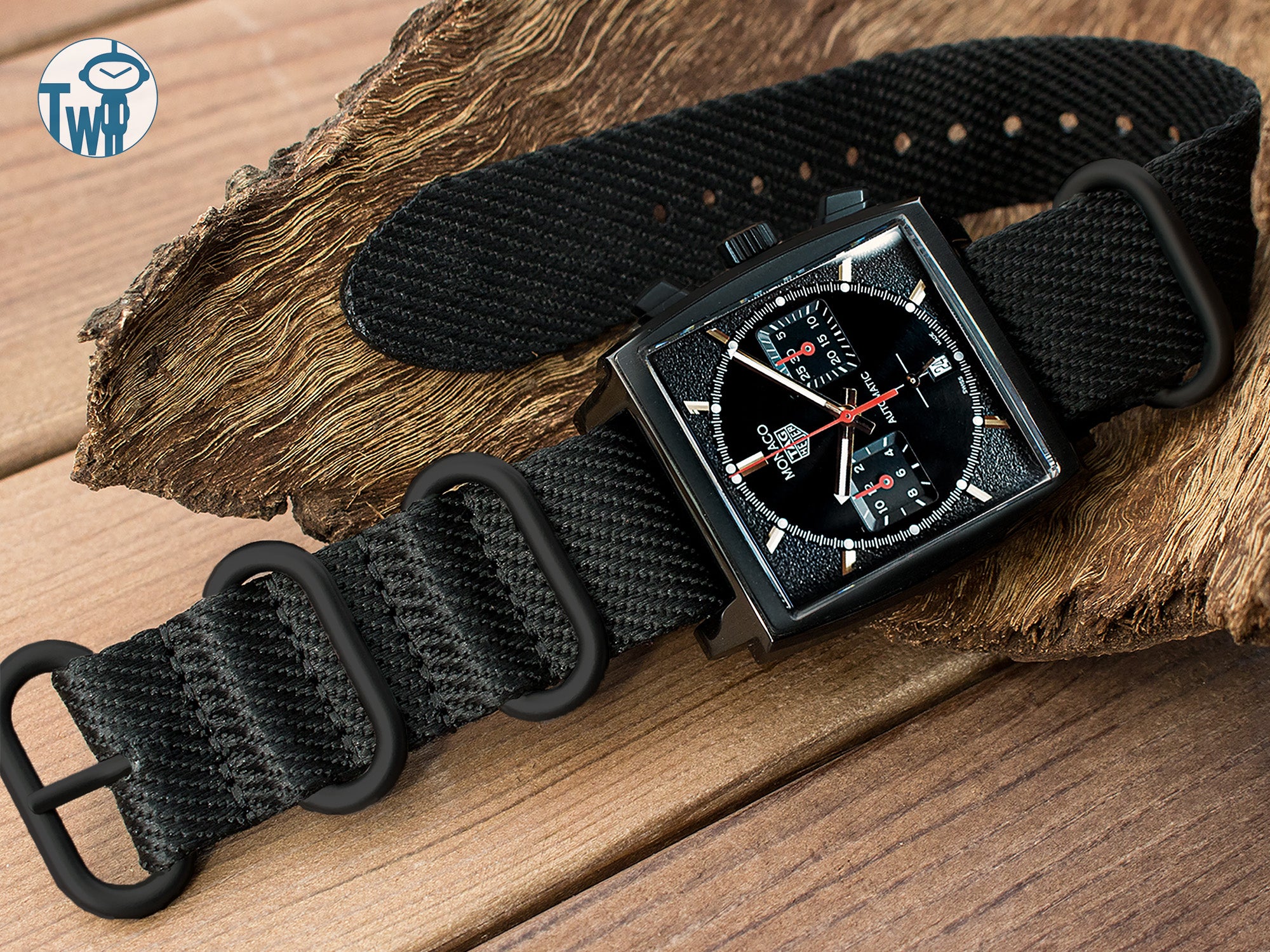 黑色 ZULU 錶帶 搭配 TAG Heuer泰格豪雅 Monaco摩納哥 “黑魔王” ｜太空人腕時計TW