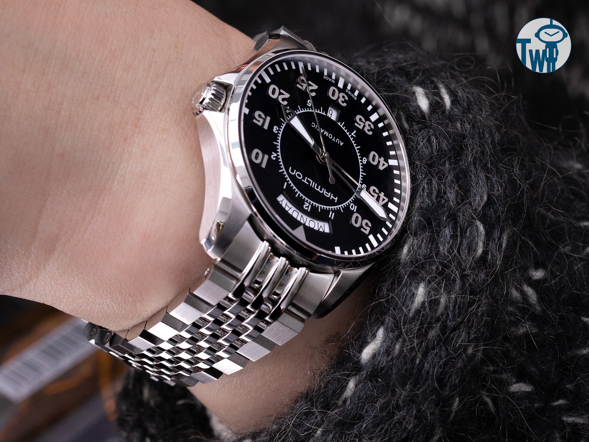 Hamilton漢米爾頓 Khaki Aviation Pilot卡其航空系列手錶搭配 20mm 小行星鋼錶帶｜太空人腕時計TW