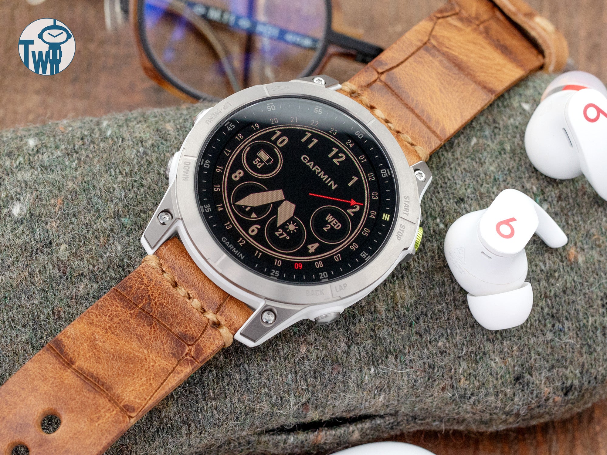 太空人腕時計TW示範龜裂鱷魚壓紋皮革錶帶與Garmin EPIX Gen 2的搭配