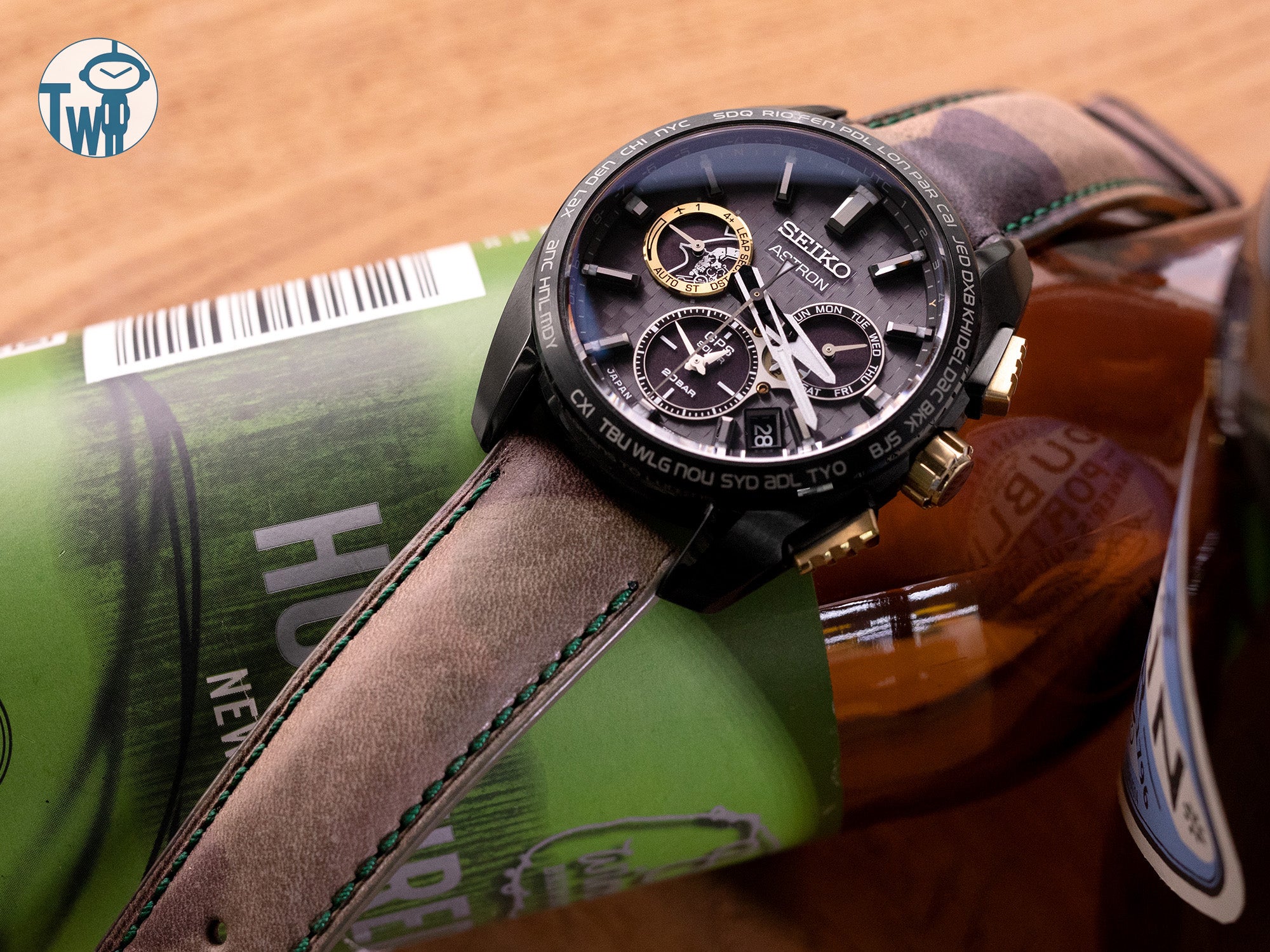 太空人腕時計TW推出的 21mm 意大利森林迷彩圖案皮革錐形快拆錶帶，適用於 Seiko精工 Astron SBXC097