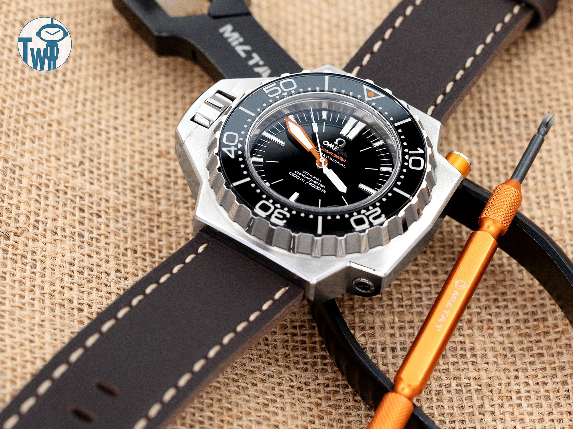 OMEGA歐米茄 Seamaster 海馬系列 Ploprof 1200M 左撇子手錶搭配 太空人腕時計TW 的錶帶。