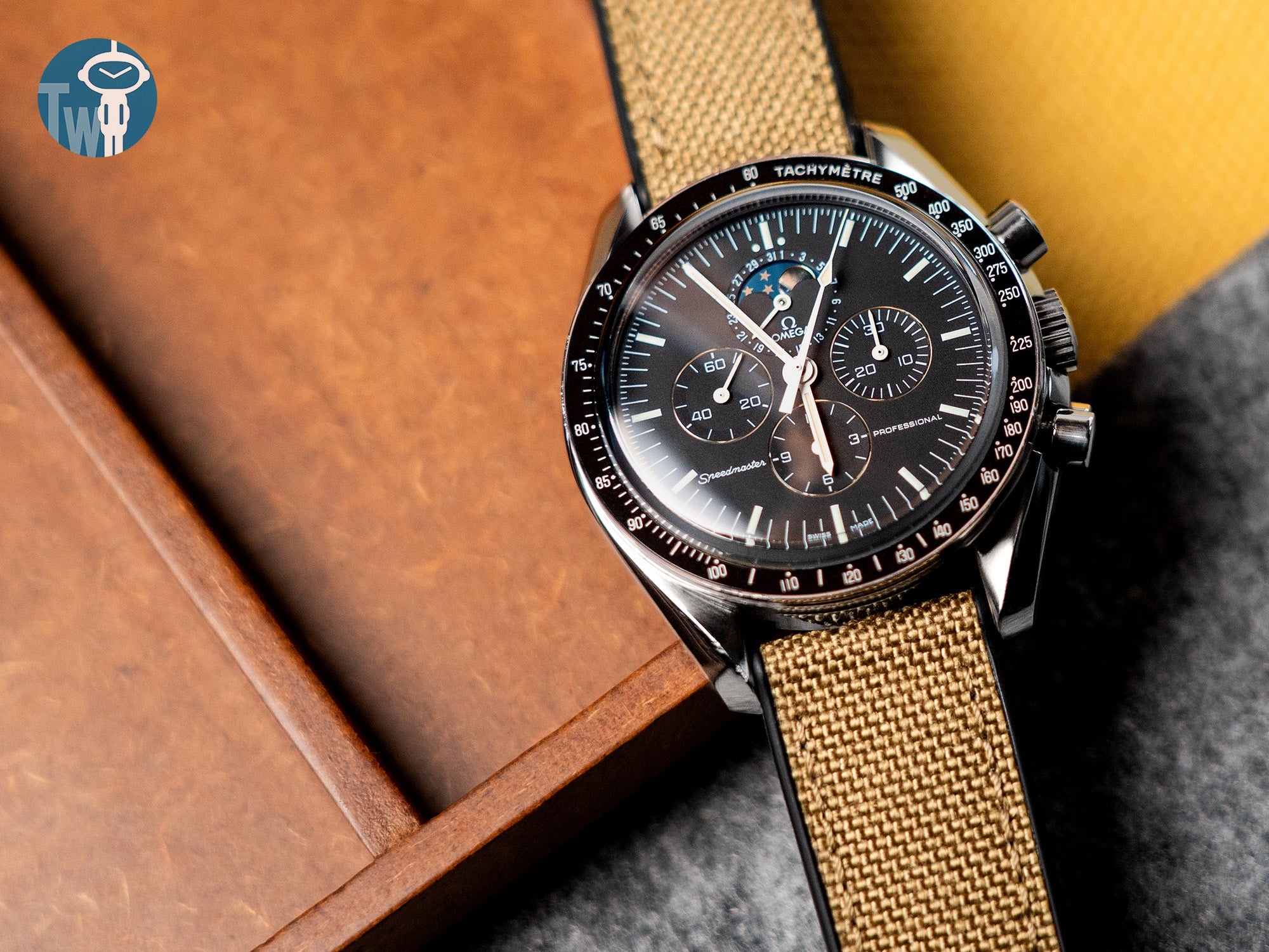 混合錶帶 融合帆船布與FKM 橡膠快拆錶帶，適用於 歐米茄 OMEGA 超霸系列 月相錶，來自太空人腕時計TW