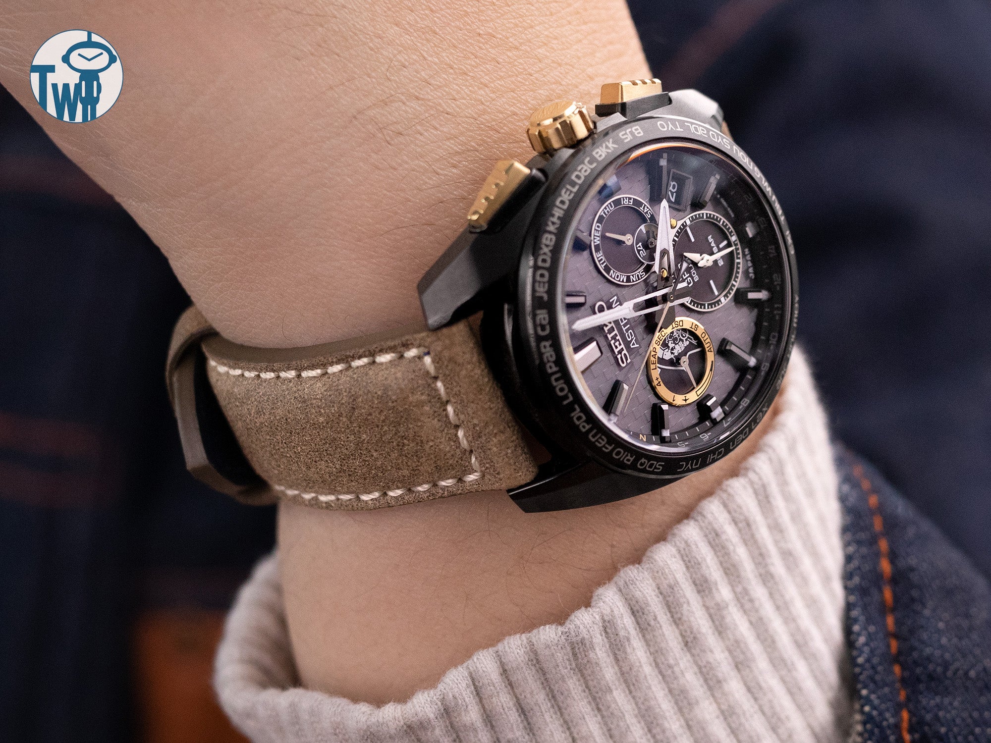 太空人腕時計TW推出的 21mm 橄欖褐色意大利仿舊牛皮錶帶，適用於 Seiko精工 Astron SBXC097