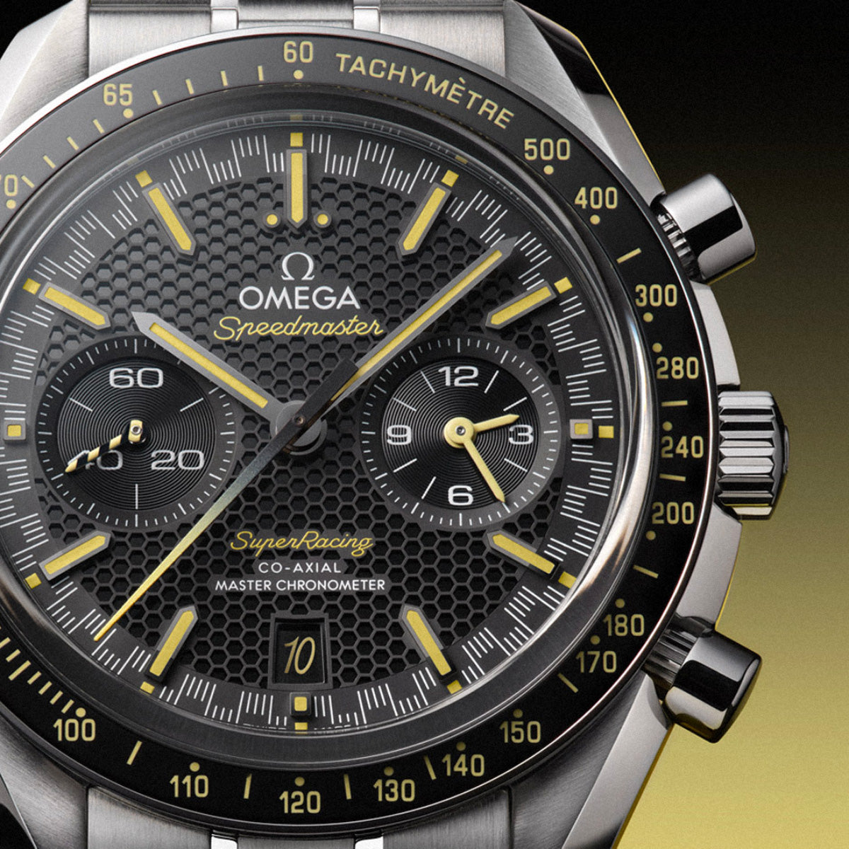 手錶指針圖案是帶有黃色漸變的黑色設計