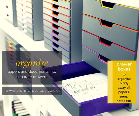 Distinc Desings Lettter trays will help you organise document into separater drawers