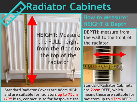 RadiatorCoversShop Distinct Kids Bespoke Radiator Cabinets Measuring Instructions - height and depth
