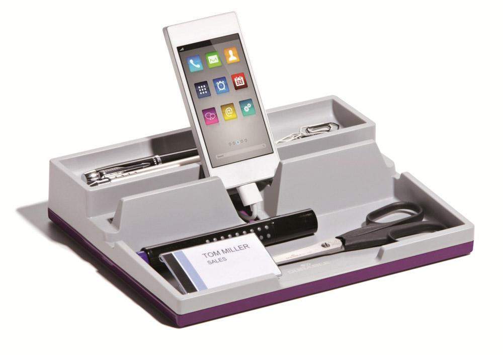 Desk Organiser Stationery Storage Tidy Tray With Inbuilt Phone