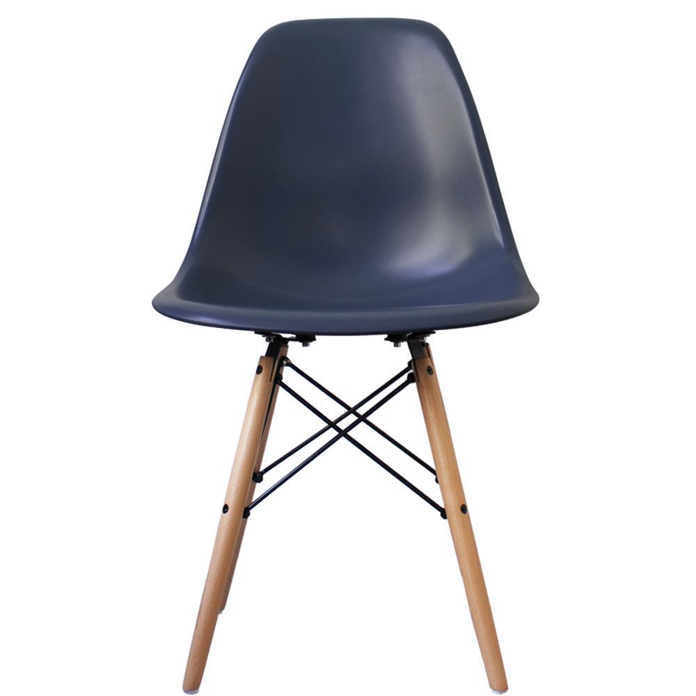 classic midcentury design dining office navy blue chair with braced wooden  legs