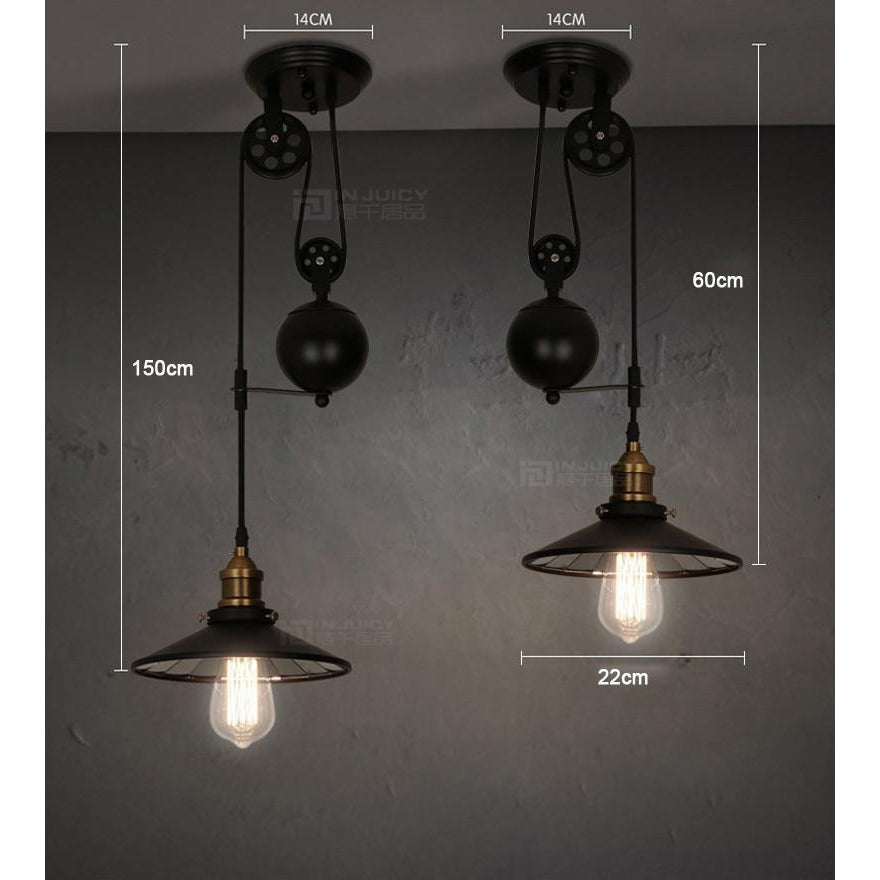 Loft Vintage Pendant Pulley Lights Made Of Black Painted Iron In Modern Industrial Style