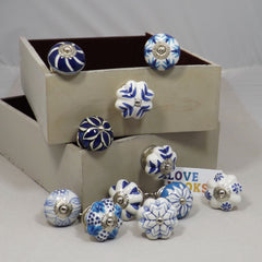 Collection of 10 Blue and White Drawer Handles