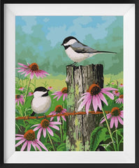 Chickadees and coneflowers