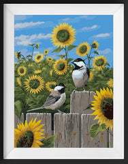 Chickadees and sunflowers