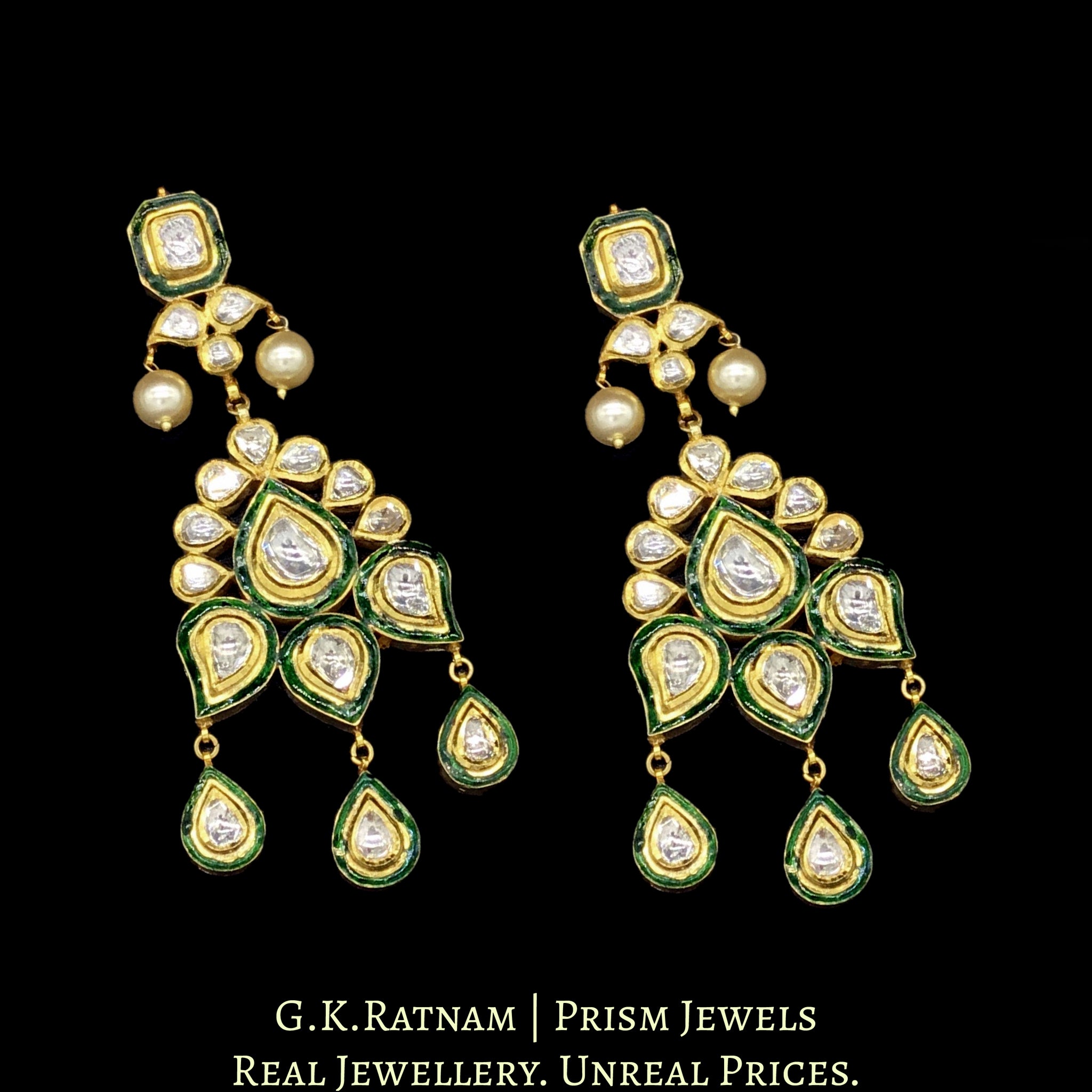 Traditional Gold and Diamond Polki Necklace Set with Green Enamel - G. K. Ratnam