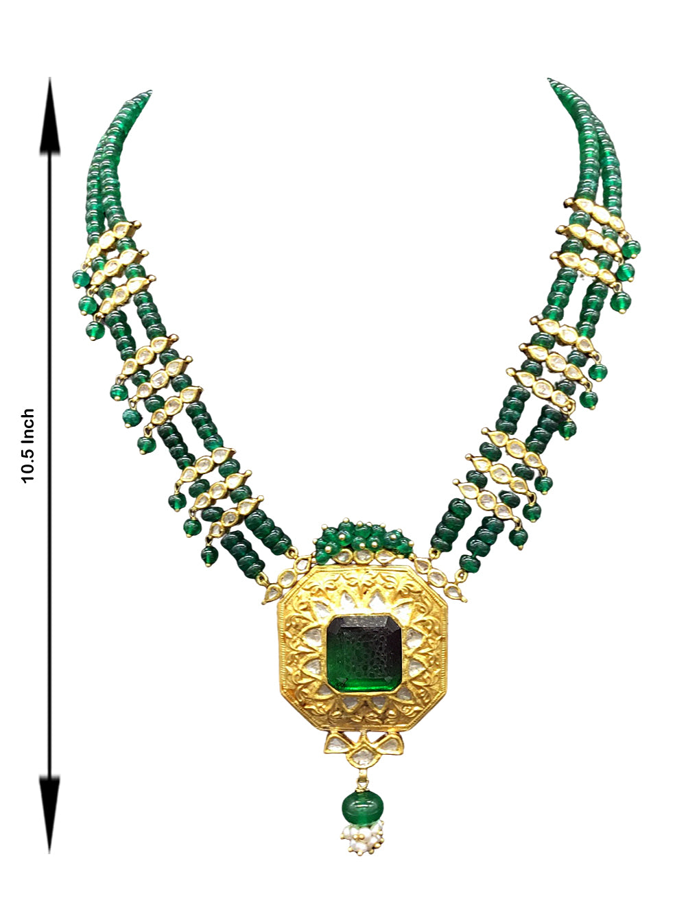 22k Gold and Diamond Polki green-center Octagon Pendant Set with polki ...