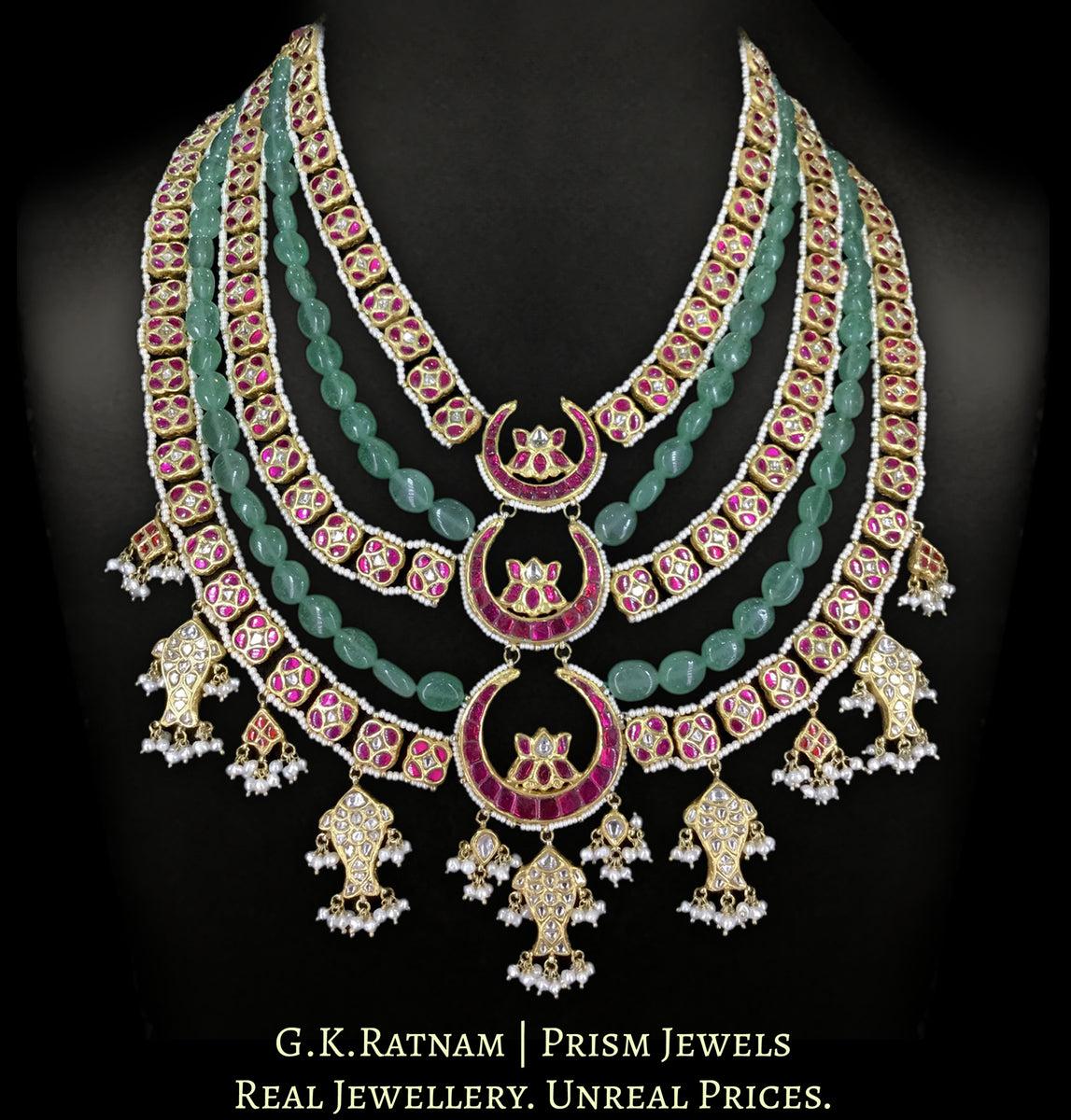 23K Gold and Diamond Polki Raanihaar / Patrihaar Necklace With Fish Mo ...