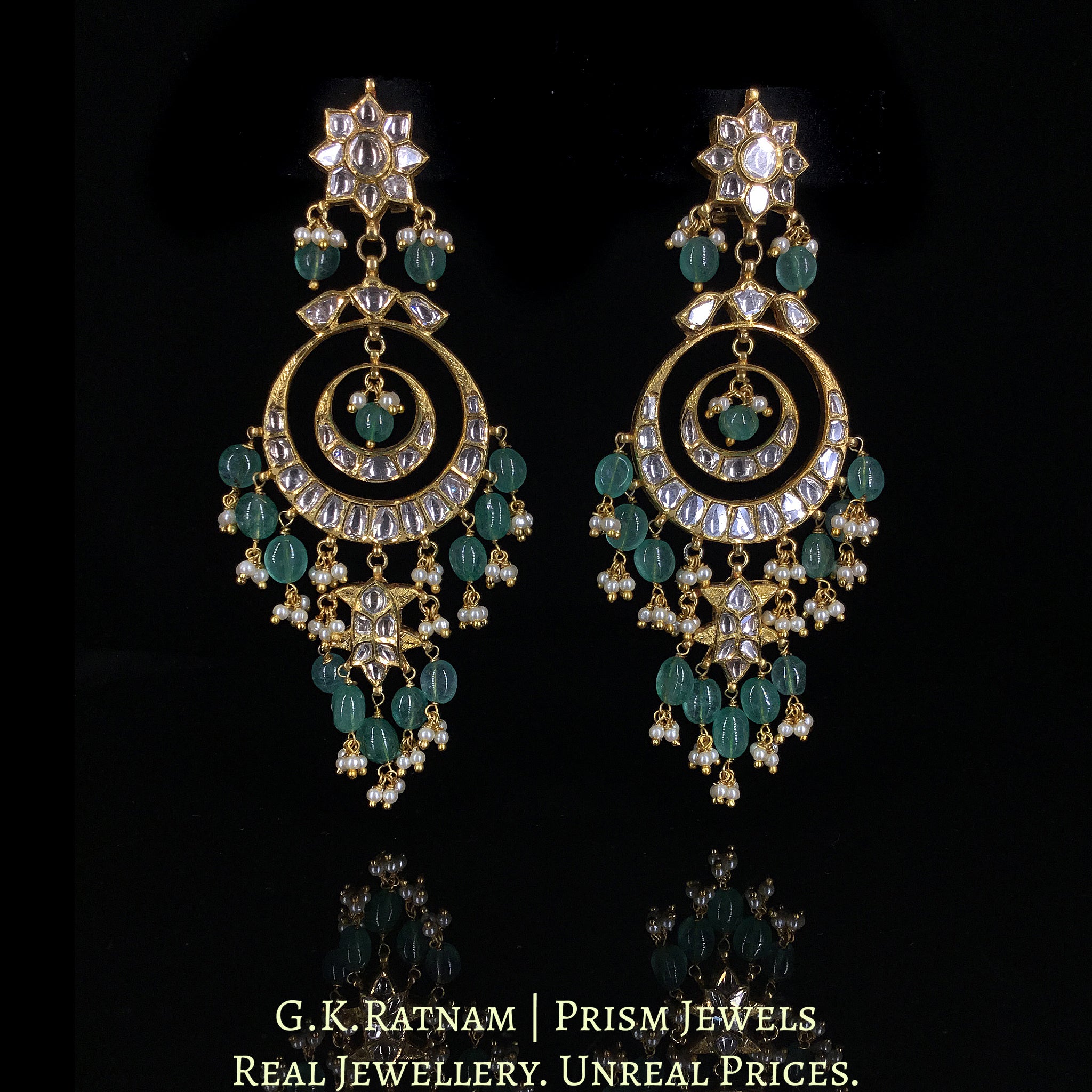 18k Gold and Diamond Polki Chand Bali Earring with Fish Hangings – G. K ...
