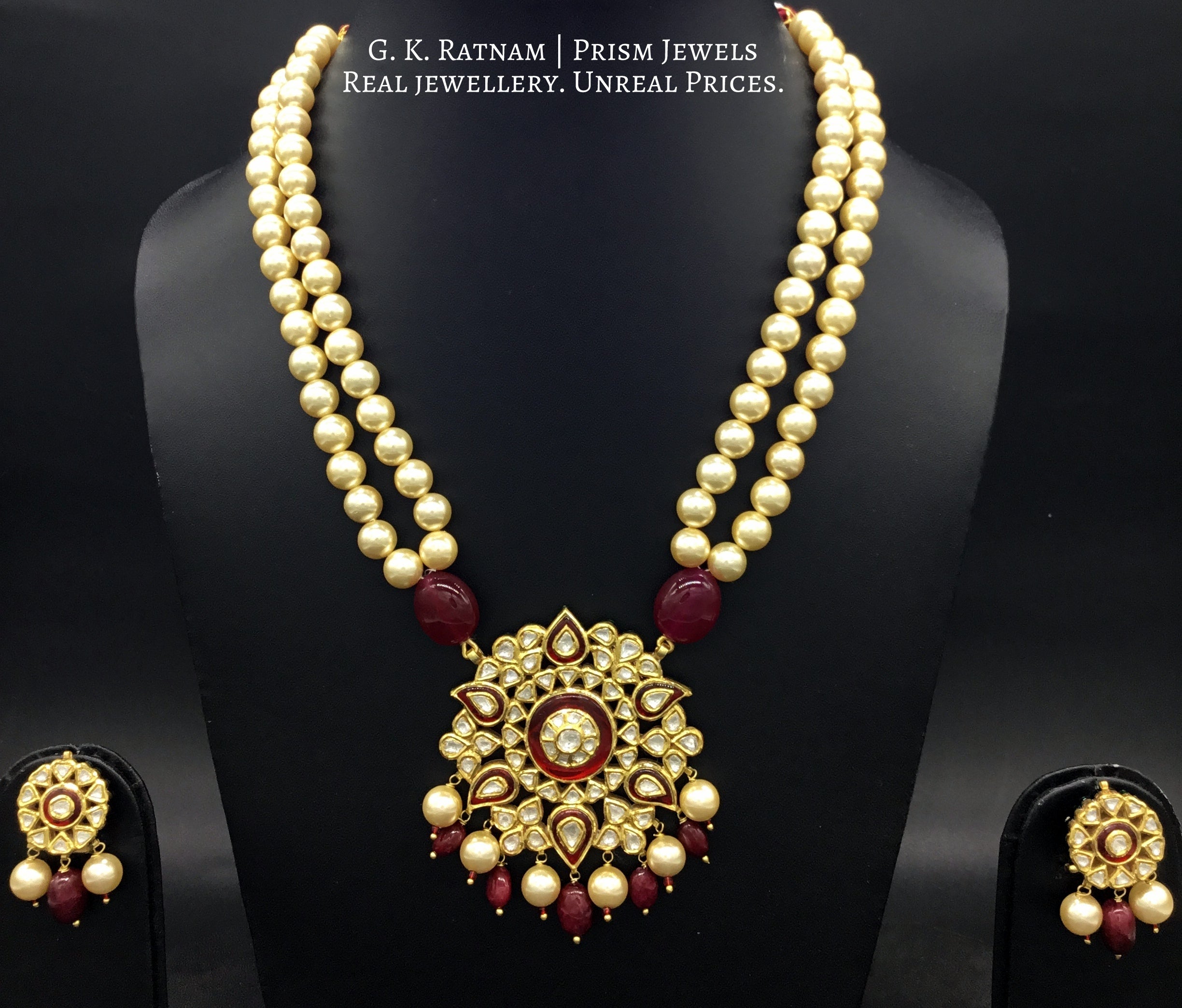 Traditional Gold and Diamond Polki star-shaped Pendant Set with double ...