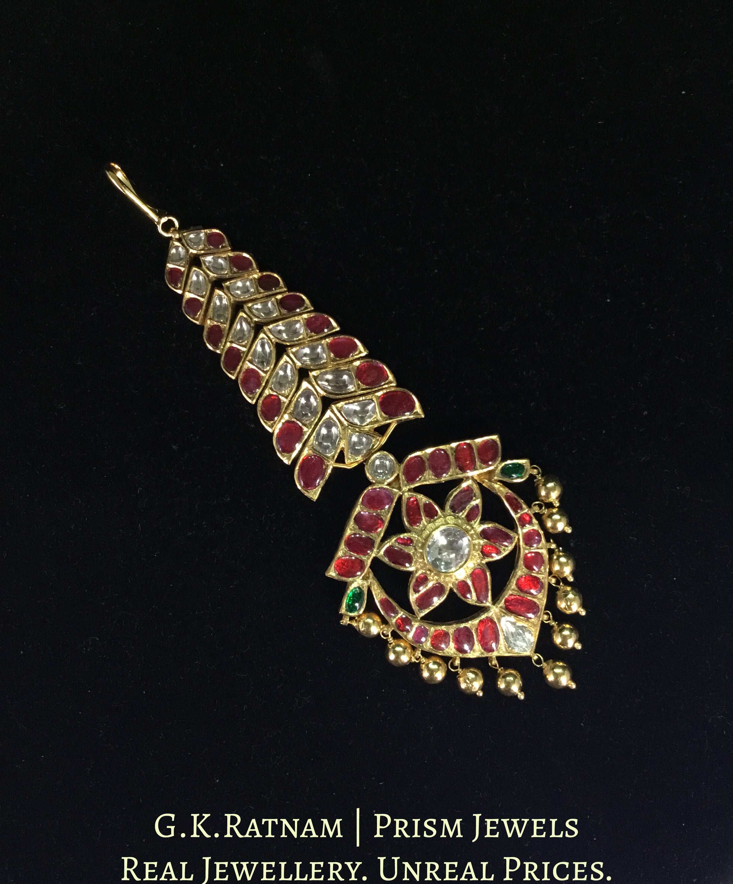 18k Gold and Diamond Polki south-style Maang Tika enhanced with Kolhap ...