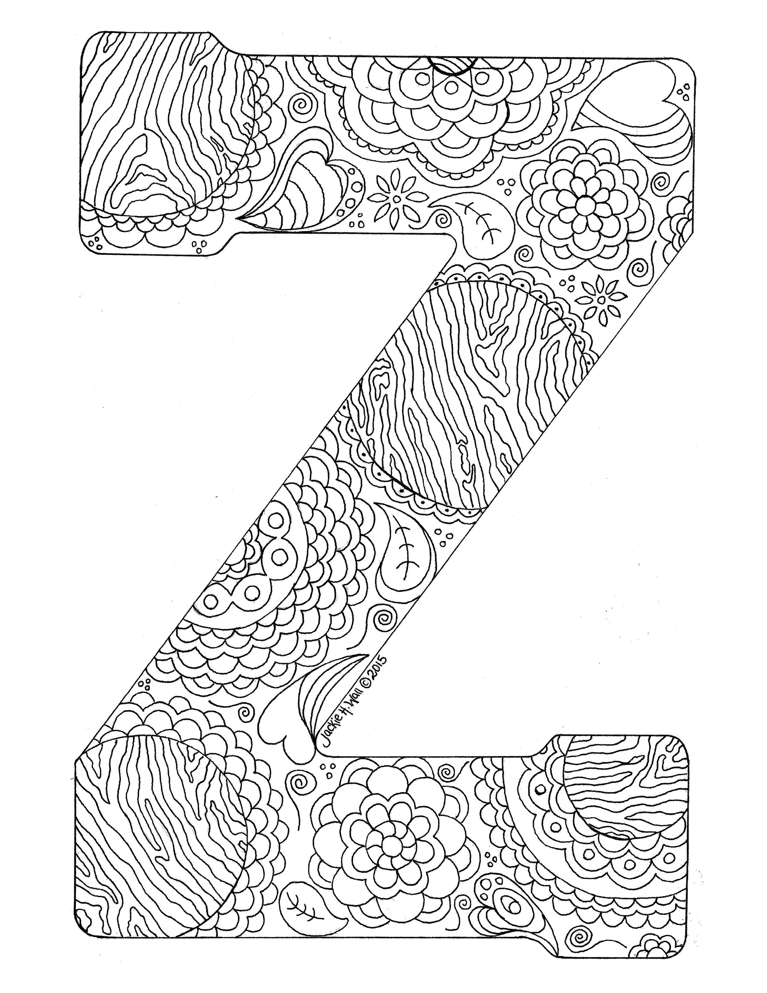 Letter Z Colouring Page Jackie Wall Studio