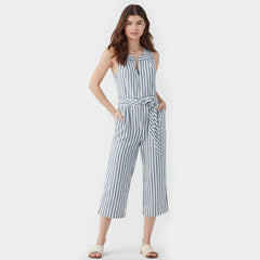 Splendid Linen Blend Stripe Jumpsuit in Off White