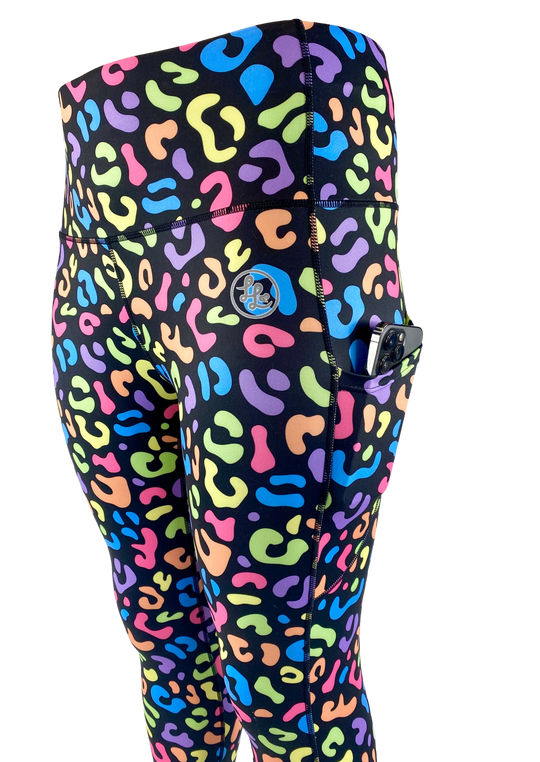 Rainbow Shops Womens Contrast Stitch Cell Phone Pocket Leggings, Black,  Size S