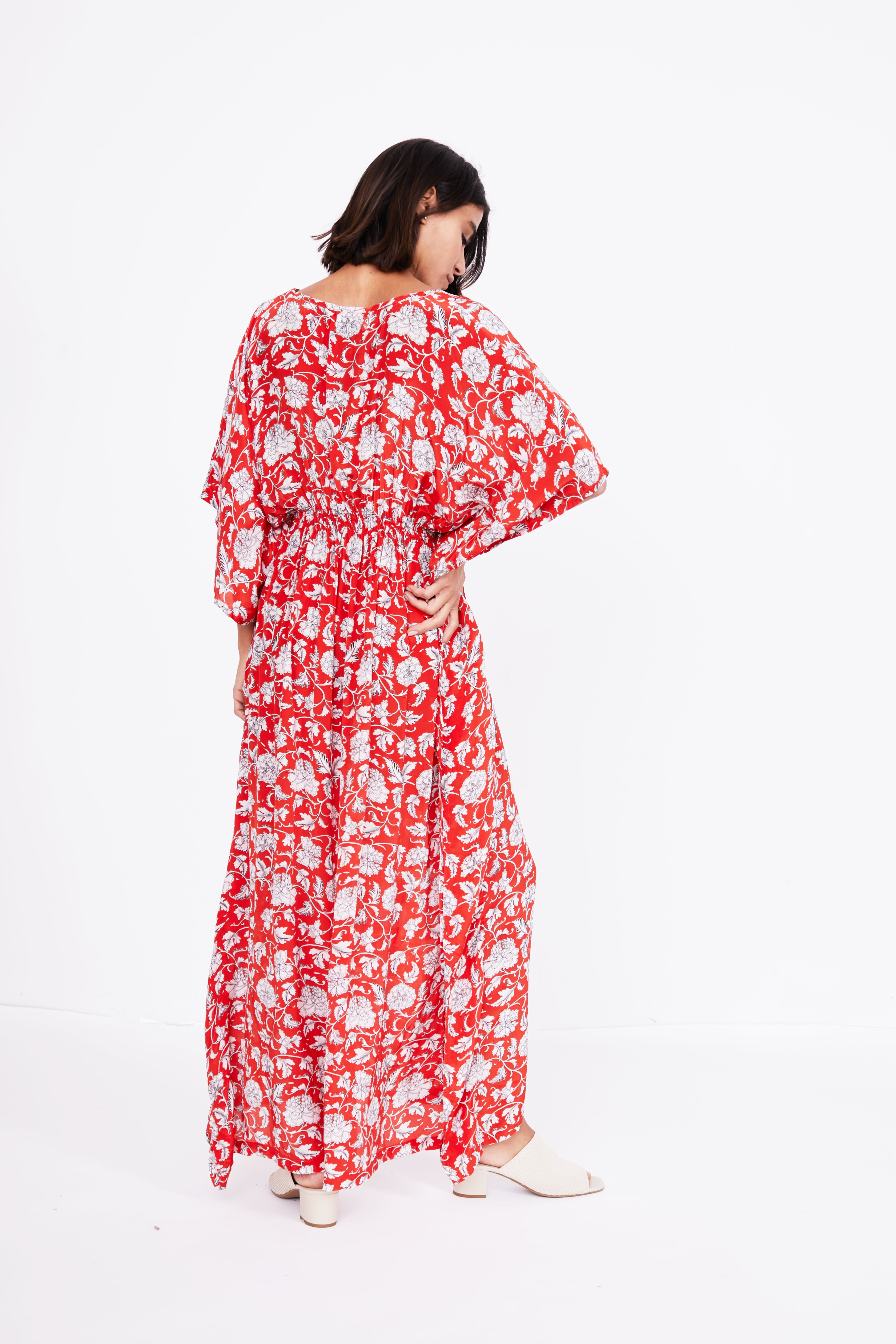 Marie Cinch Kaftan | Red Floral Print